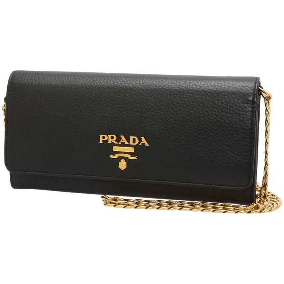 Prada Chain Wallet Saffiano Leather Wallet Black - Picture 1 of 10